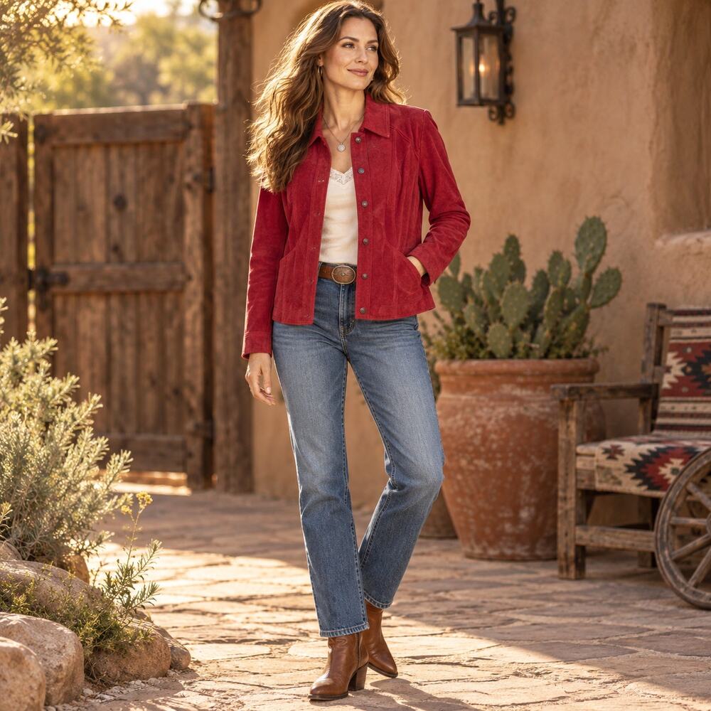 Coldwater Creek Y2K Suede Jacket Sz M Red Boho Western Snaps Cottage Ranchcore
